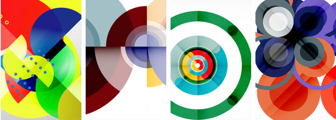 Obraz premium World of geometric elegance with abstract circle poster set. Circles intertwine in a symphony of shapes and colors, offering a contemporary visual feast for your design