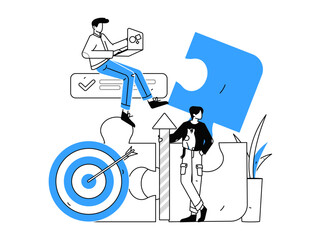 Marketing planning business characters flat vector concept operation hand drawn illustration
