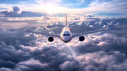 Clear air turbulence, invisible yet intense, airplane shaking, passengers gripping seats, detailed aircraft, bright sky, realistic motion, dramatic scene, highdefinition realism, vivid colors