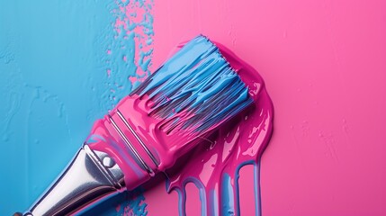 Vibrant pink and blue paintbrush strokes on a wall surface. abstract coloring art background.