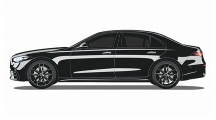 Fototapeta premium Luxurious Black Mercedes Car Illustration with Shadow on White Background for Business and Travel Concepts