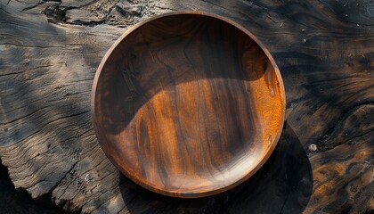 Fototapeta premium A wooden bowl sits on a log