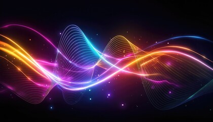 Neon lines background, glowing wavy neon light particles, website banner, colorful neon light background