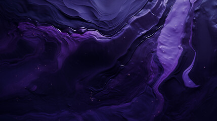 Obraz premium Black and Deep Purple Marble Patterns in Liquid Paints with Glowing Accents