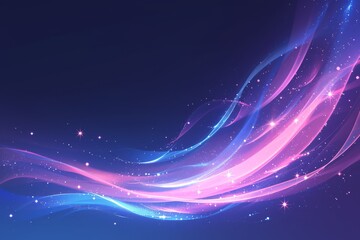 Fototapeta premium A 3D artwork depicting a swirling gradient background, neon pink and blue ribbons dancing with glowing stars in a futuristic composition