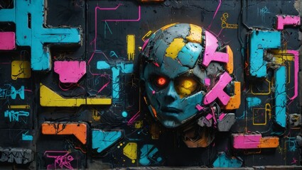 Obraz premium Abstract Robot Face Graffiti Art