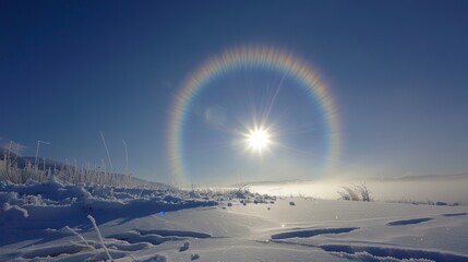 Dancing ice crystals casting shimmering halos around a distant sun.