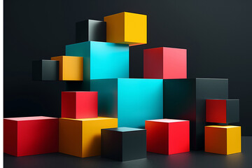 Abstract geometric blocks on black background