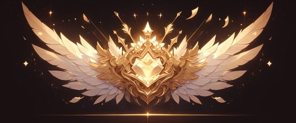 A mobile game banner featuring a golden crown with majestic white wings, and two crossed arrows below, highlighting the need to hone your skills to claim the crown