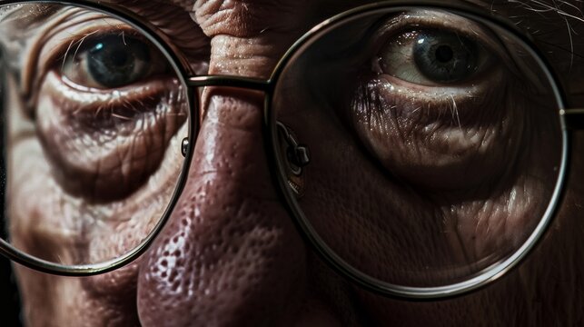 a person with glasses, their eyes framed behind the lenses, adding a touch of intellectualism or mystery.