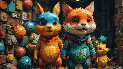 Fototapeta premium Cute Cartoon Animals in a Colorful World