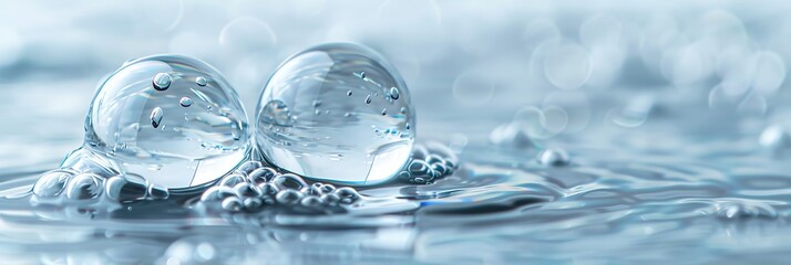 Bubbles at the waterline, two bubbles at the waterline dynamic, white and light blue style, futuristic organic, radial lines in bubbles, drug core, capturing the essence of the moment