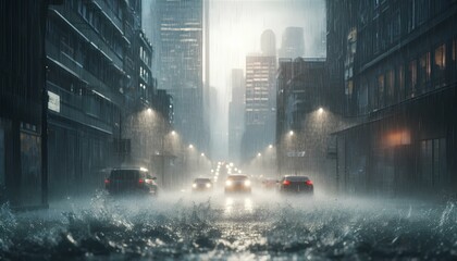 Fototapeta premium 雨のイメージ、豪雨、台風｜Images of rain, torrential rain, typhoons.