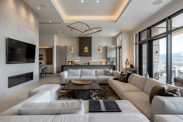 Fototapeta premium Luxurious Modern Living Room with Stunning City View