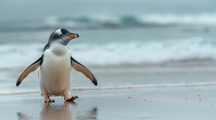 Obraz premium Penguin Strolling on the Beach
