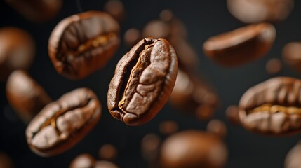 Fototapeta premium Coffee Beans Closeup On Dark Background