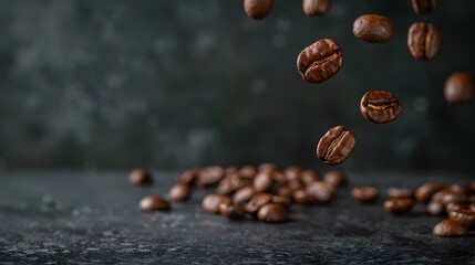 Obraz premium Coffee Beans Closeup On Dark Background
