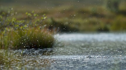 A tranquil scene on the surface of the bog is quickly disrupted by the sudden emergence of ane bubbles.