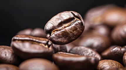 Fototapeta premium Coffee Beans Closeup On Dark Background