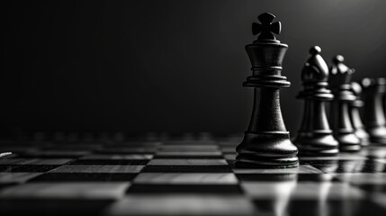 Chess king victorious: strategy, victory, and leadership concept. Chessboard with winning king: Symbol of strategic thinking.