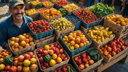 Obraz premium Smiling Man at a Fruit Stall