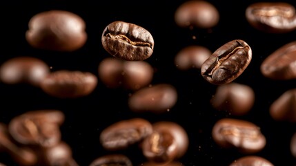 Coffee Beans Closeup On Dark Background