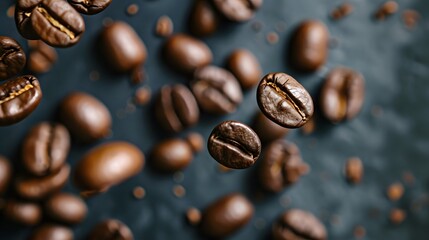 Obraz premium Coffee Beans Closeup On Dark Background