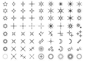 シンプルなキラキラのアイコンイラスト素材　背景イラスト素材　線画