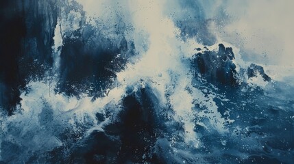 dramatic coastal cliff with crashing waves watercolor painting