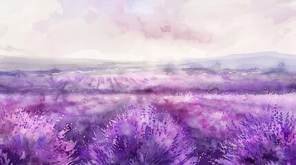 Fototapeta premium A field of lavender watercolor illustration