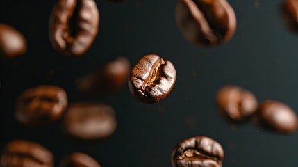 Obraz premium Coffee Beans Closeup On Dark Background
