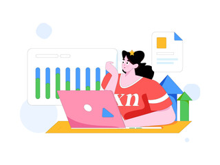 Marketing planning business characters flat vector concept operation hand drawn illustration
