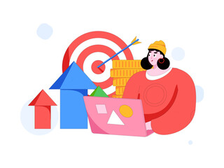 Marketing planning business characters flat vector concept operation hand drawn illustration
