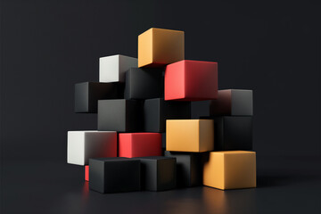 Abstract geometric blocks on black background