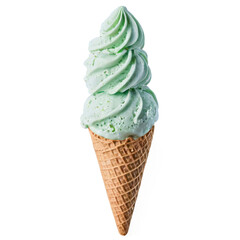 Mint Green Swirled Ice Cream Cone isolated on transparent background. Generative AI