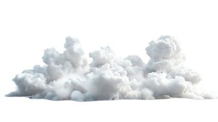 Fluffy white clouds isolated on a transparent background. Perfect for weather, nature, or dream-like imagery.