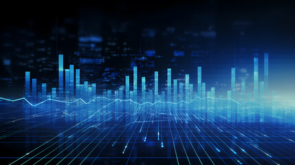 Fototapeta premium Abstract blue digital sound waves and data curves