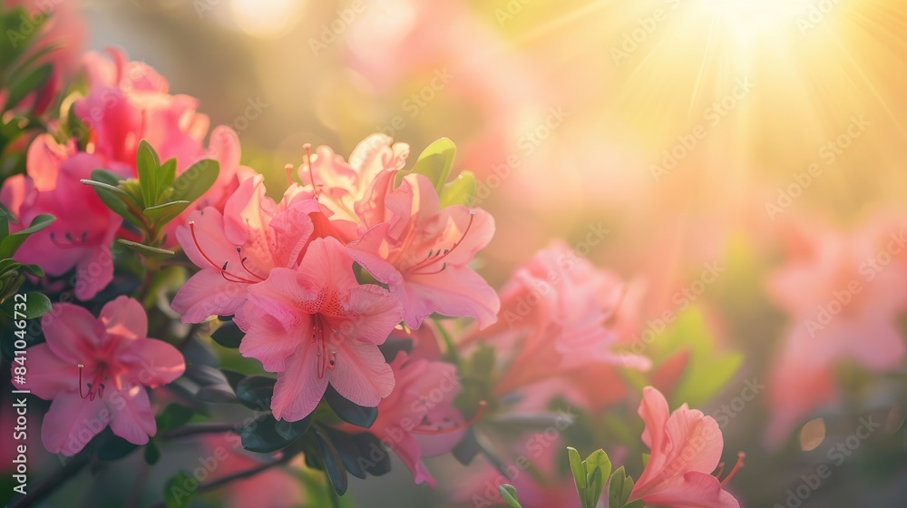 Wall mural bright pink azalea blossoms flourish in the garden radiant in the morning light - Wall murals