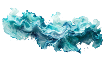 Abstract swirling blue and green pattern resembling water, clouds, or smoke. isolated on a transparent background.