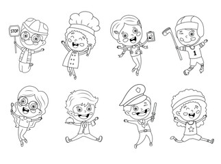 Character outline clipart in different job uniforms