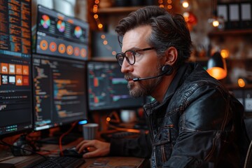 Fototapeta premium Trader monitoring financial data on screens