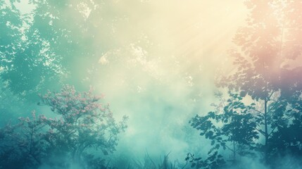 Fototapeta premium misty morning spring forest watercolor painting