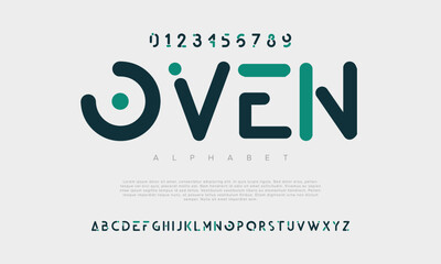 Oven creative geometric modern urban alphabet font. Digital abstract futuristic, fashion, sport, minimal technology typography. Simple numeric vector illustration