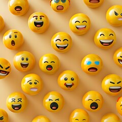 Obraz premium Collection of colorful 3D smiley faces with various expressions on a white background