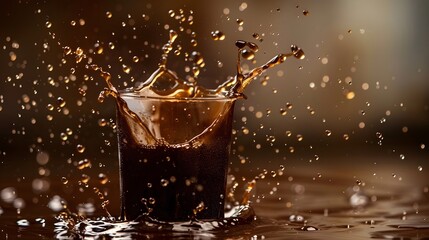 wave of splashing coffee with coffee beans, isolated on white