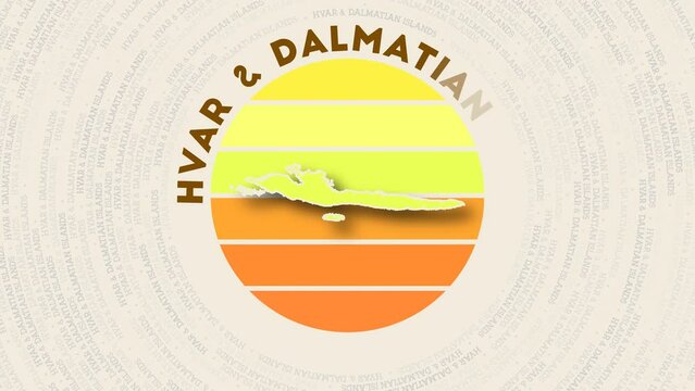 Hvar & Dalmatian Islands logo intro. Badge with the circular name and map of island. Creative Hvar & Dalmatian Islands round logo animation.
