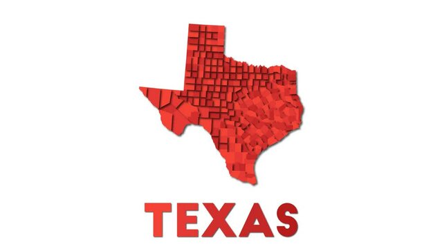 Texas map showing regions. Animated US state map with title. 4K resolution animation.