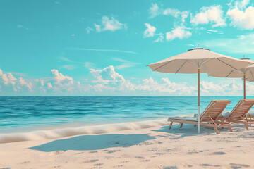 Fototapeta premium People relaxing and tanning at the beach, enjoying the sun, playing volleyball, and swimming