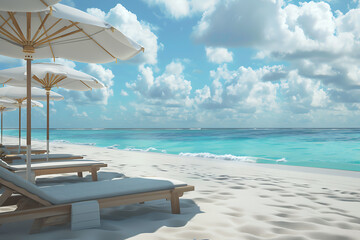 Obraz premium People relaxing and tanning at the beach, enjoying the sun, playing volleyball, and swimming