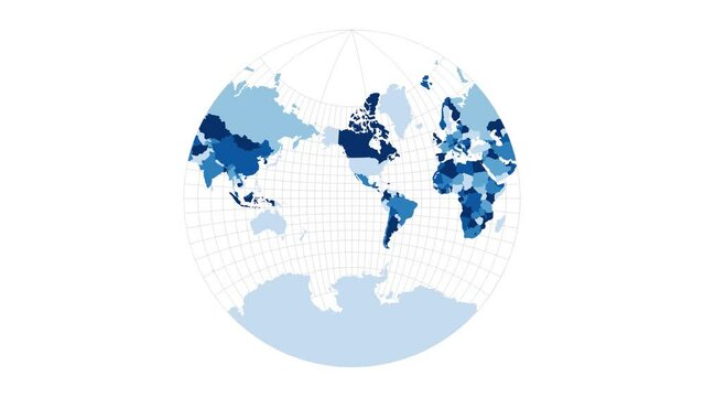 World Map. Lagrange conformal projection. Loopable rotating map of the world. Elegant footage.